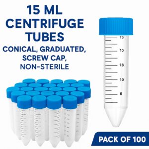 15 mL Conical Centrifuge Tubes with Screw Cap – Non-Sterile Labware, 100 Pcs